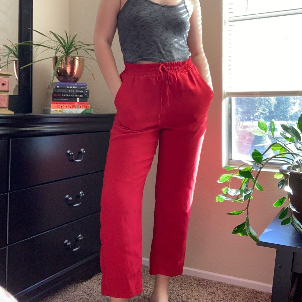 Red Elastic Waist Pants
